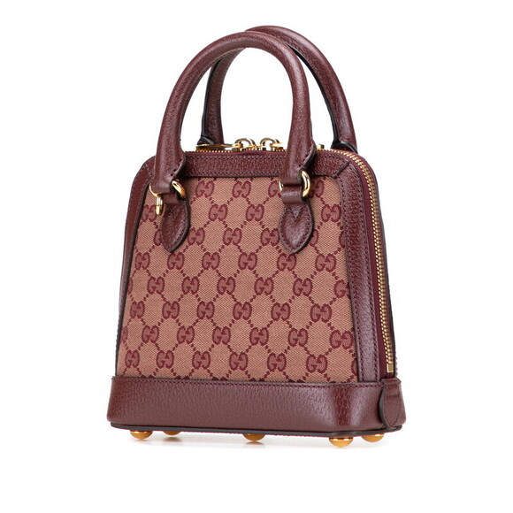 Gucci GG Canvas Horsebit Shoulder Bag Wine Red Navy Blue Leather - Picture 2 of 8